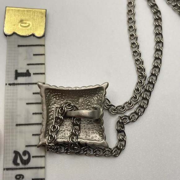 Vtg Butler FAC Silver Tone Art Deco Style Rhinestone Necklace 18” + .9” Pendant - Picture 5 of 6